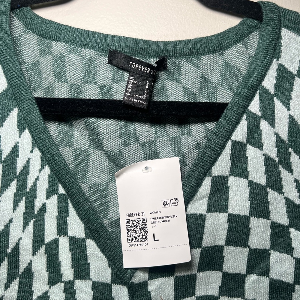 Forever 21 Green Checkered Blouse - Picture 2 of 3